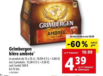 Lidl Grimbergen bière ambrée* offre