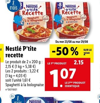 Lidl Nestle p'tite Recette offre