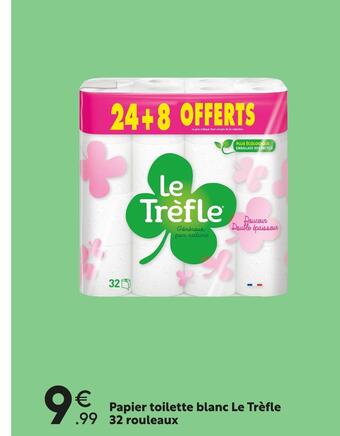 Maxi Bazar Le trèfle papier toilette blanc 32 rouleaux offre