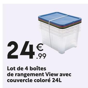 Maxi Bazar Lot de 4 boîtes de rangement view avec couvercle coloré 24l offre