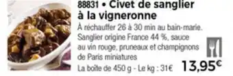 Thiriet Civet De Sanglier à La Vigneronne offre