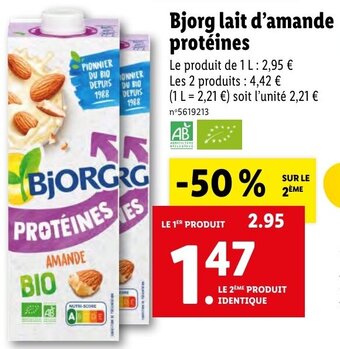 Lidl Bjorg lait d'amande protéines offre