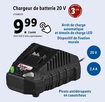 Lidl Chargeur de batterie 20 V offre