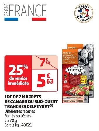 Auchan LOT DE 2 MAGRETS DE CANARD DU SUD-OUEST TRANCHÉS DELPEYRAT (¹) offre