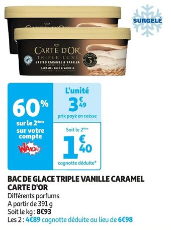 Auchan BAC DE GLACE TRIPLE VANILLE CARAMEL CARTE D'OR offre