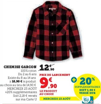 Hyper U CHEMISE GARCON offre