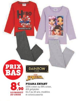 Hyper U PYJAMA ENFANT offre