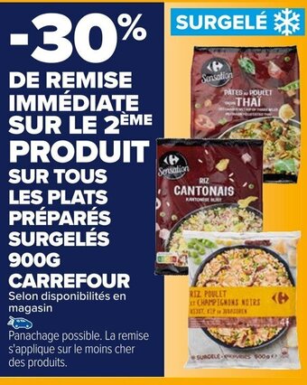 Carrefour CARREFOUR Selon disponibilités en magasin SUR TOUS LES PLATS PRÉPARÉS SURGELÉS 900G offre