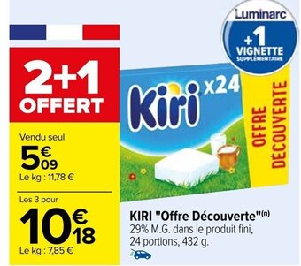Carrefour KIRI "Offre Découverte"(n) 29% M.G. dans le produit fini, 24 portions, 432 g. offre