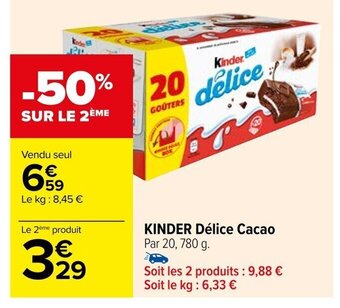 Carrefour KINDER Délice Cacao Par 20, 780 g. offre