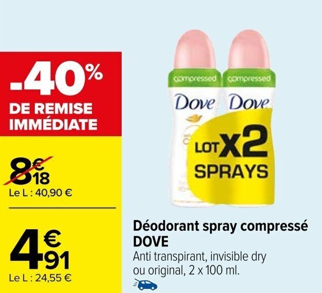 Promo Déodorant spray compressé DOVE chez Carrefour