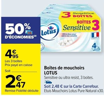 Carrefour Boîtes de mouchoirs LOTUS offre