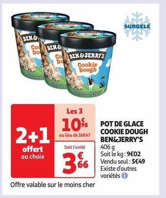 Auchan Supermarché Pot de glace cookie dough ben&jerry's offre