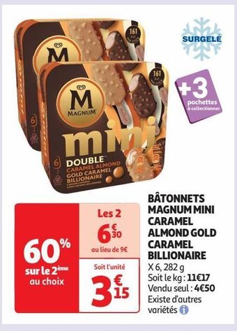 Auchan Supermarché Bâtonnets magnum mini caramel almond gold caramel billionaire offre
