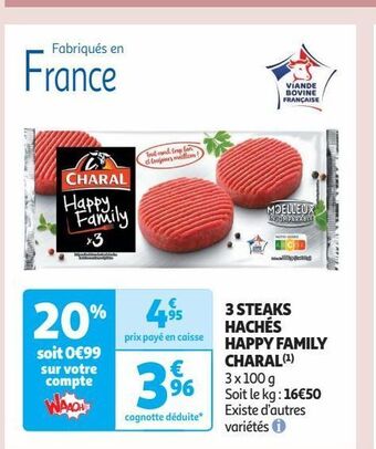 Auchan Supermarché 3 steaks hachés happy family charal offre
