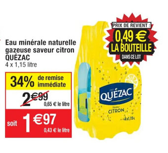 Cora x Carrefour Eau minérale naturelle gazeuse saveur citron QUÉZAC offre