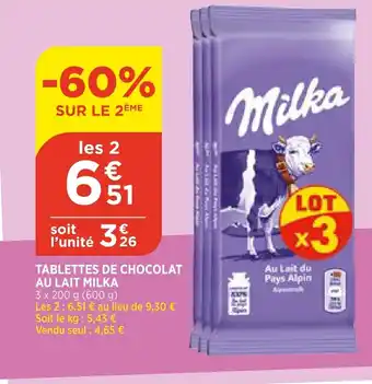 Bi1 Tablettes De Chocolat Au Lait Milka offre