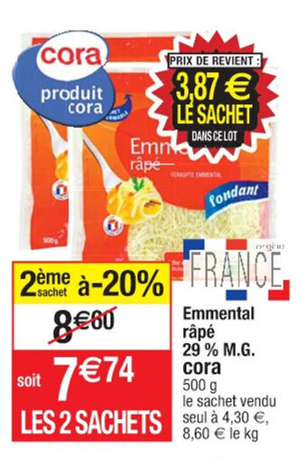 Cora x Carrefour Emmental râpé 29% M.G. cora offre