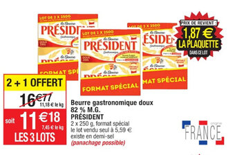 Cora x Carrefour Beurre gastronomique doux 82% M.G. PRÉSIDENT offre