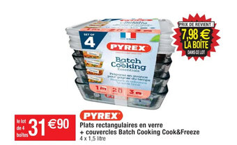 Cora x Carrefour Plats rectangulaires en verre + couvercles Batch Cooking Cook&Freeze 4 x 1,5 litre offre
