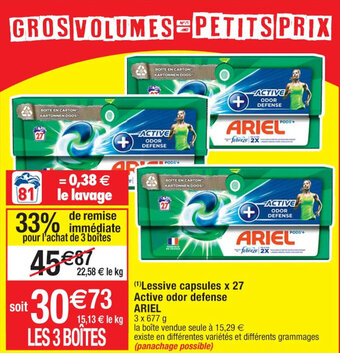 Cora x Carrefour (1) Lessive capsules x 27 Active odor defense ARIEL offre