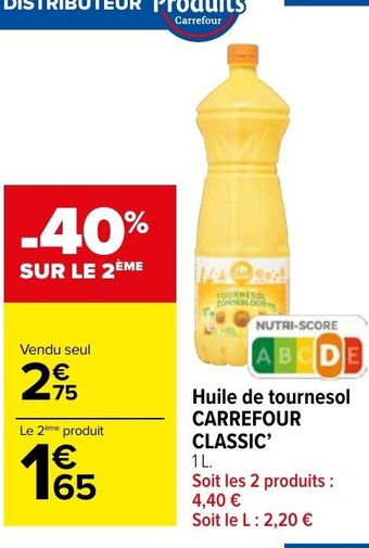 Carrefour Market Huile de tournesol CARREFOUR CLASSIC' 1L. offre