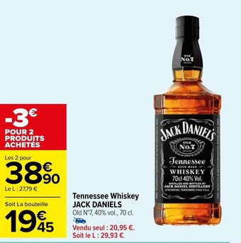Carrefour Market Tennessee Whiskey JACK DANIELS Old N°7, 40% vol., 70 cl. offre