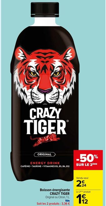 Carrefour Market Boisson énergisante CRAZY TIGER offre