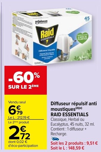 Diffuseur répulsif anti moustiques (d)(e) RAID ESSENTIALS