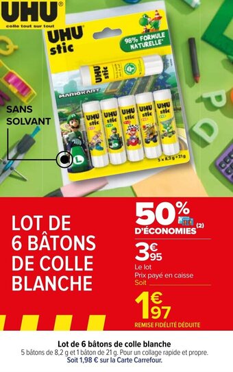 Carrefour Market Lot de 6 bâtons de colle blanche offre