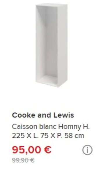 Brico Dépôt Cooke and Lewis Caisson blanc Homny H. 225 X L. 75 X P. 58 cm offre