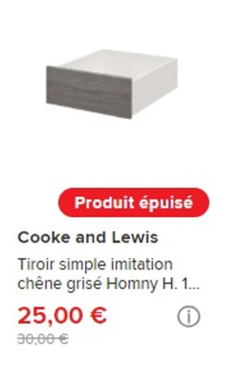 Brico Dépôt Cooke and Lewis Tiroir simple imitation chêne grisé Homny H. 1... offre