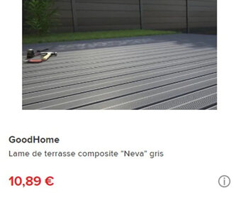 Brico Dépôt GoodHome Lame de terrasse composite "Neva" gris offre
