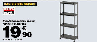 Brico Dépôt ÉTAGÈRE GARAGE EN RÉSINE "LINKS" 4 TABLETTES offre