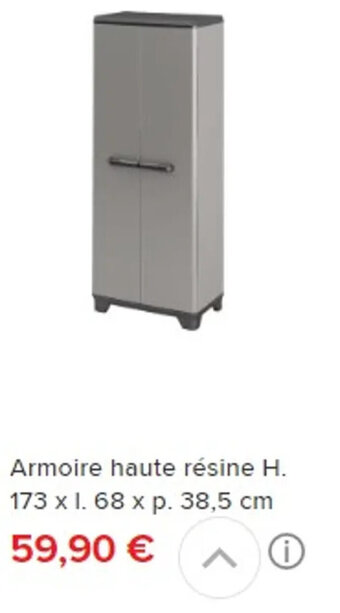Brico Dépôt Armoire haute résine H. 173 x l. 68 x p. 38,5 cm offre