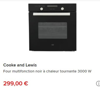 Brico Dépôt Cooke and Lewis Four multifonction noir à chaleur tournante 3000 W offre