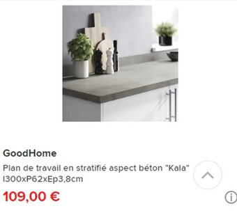 Brico Dépôt Good Home Plan de travail en stratifié aspect béton "Kala" 1300xP62xEp3,8cm offre