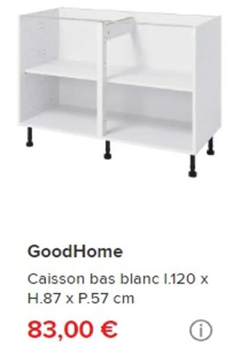 Brico Dépôt GoodHome Caisson bas blanc 1.120 x H.87 x P.57 cm offre