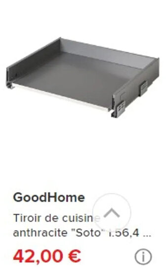 Brico Dépôt GoodHome Tiroir de cuisine ^ anthracite "Soto 1.56,4... offre