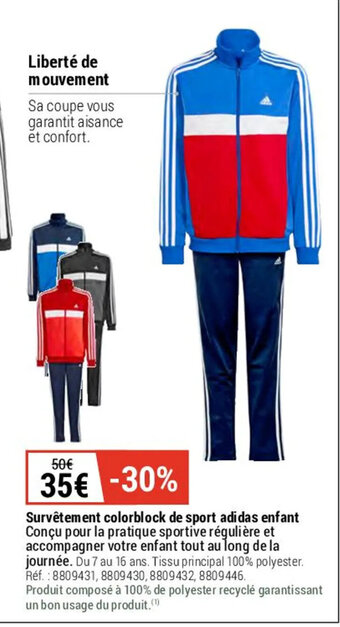 Decathlon Survêtement colorblock de sport adidas enfant offre