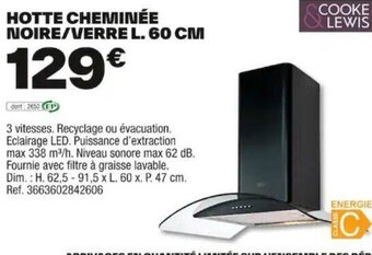 Brico Dépôt HOTTE CHEMINÉE NOIRE/VERRE L. 60 CM offre