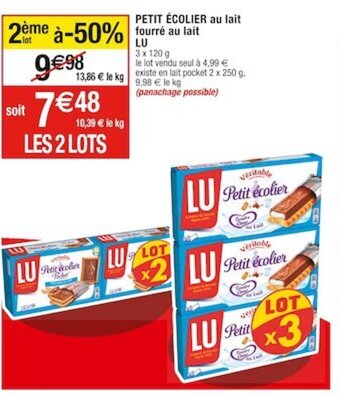 Cora x Carrefour PETIT ÉCOLIER au lait fourre au lait lu offre