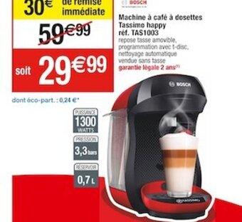 Cora x Carrefour Machine à café à dosettes Tassimo happy réf. TAS1003 offre