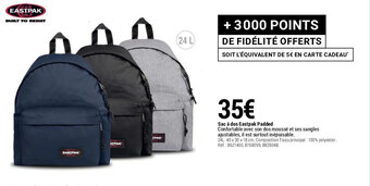 Promo Sac a dos Eastpak Padded Confortable avec son dos mousse et ses sangles ajustables il est surtout inepuisable. chez Decathlon