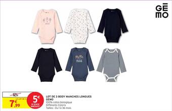 Intermarché Gemo lot de 3 body manches longues offre