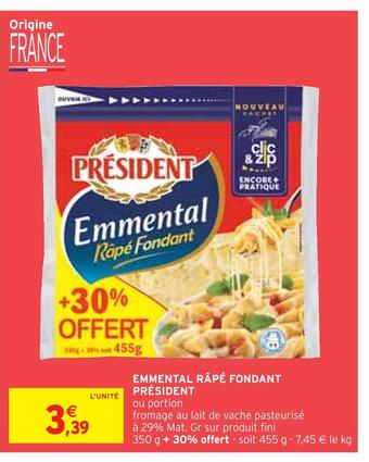 Intermarché Président emmental râpé fondant offre