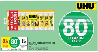 Intermarché Uhu 10 bâtons de colle blanche 8,2g mario kart offre