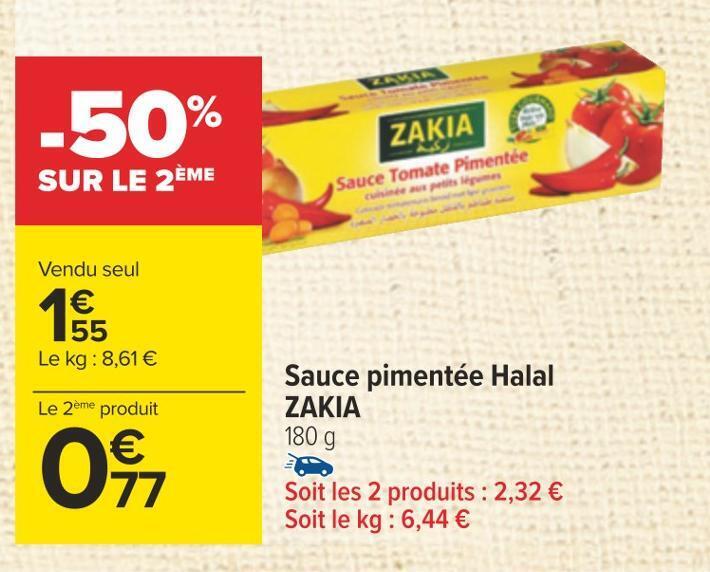 Promo Zakia sauce pimentée halal chez Carrefour
