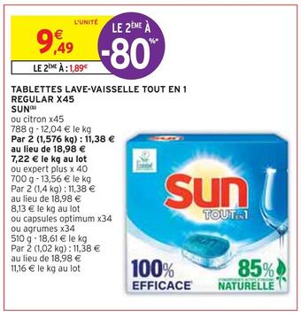 Intermarché Sun tablettes lave-vaisselle tout en 1 regular x45(b) offre