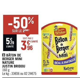 Petit Casino Justin bridou bâton de berger mini nature offre